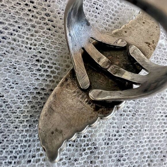 Vintage 60's/70’s Natural Turquoise & Coral Solid Sterling Ring - Picture 6 of 10